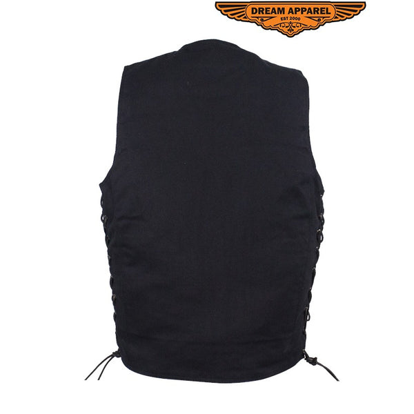 Men’s Black Denim Motorcycle Vest with Gun Pocket