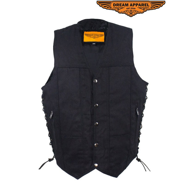 Men’s Black Denim Motorcycle Vest with Gun Pocket