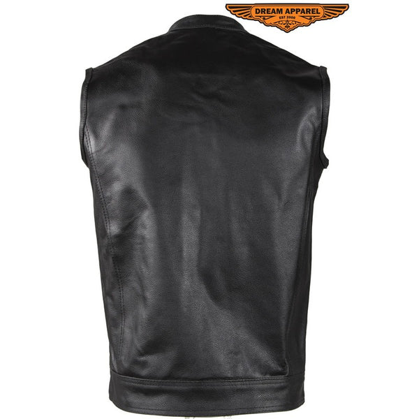 Mens Motorcycle Club Vest Made from leather 2 deep concealed gun pockets inside