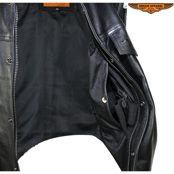 Men's Leather Gun Pocket Vest with Side Laces