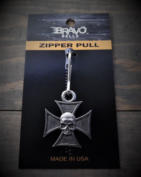 Maltese Cross Skull Zipper Pull