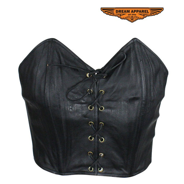 Ladies Black Leather Laced Blouse
