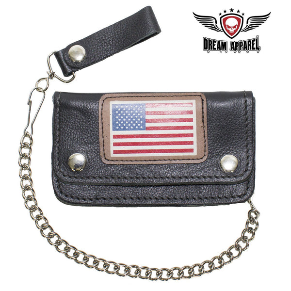 Leather Chain Wallet W/ USA Flag