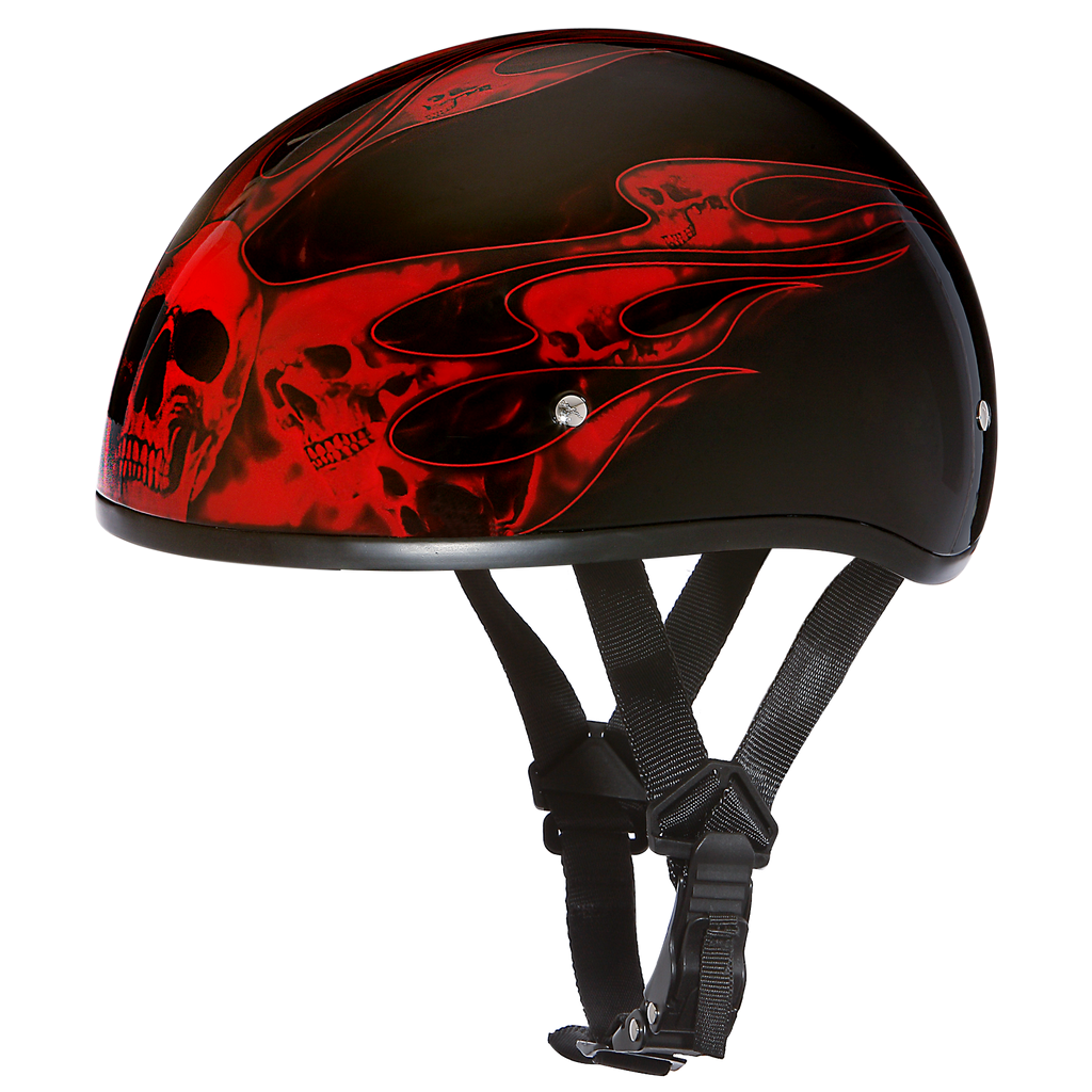 D.O.T. DAYTONA SKULL CAP- W/ SKULL FLAMES RED