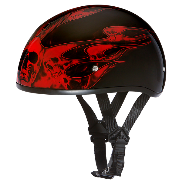 D.O.T. DAYTONA SKULL CAP- W/ SKULL FLAMES RED