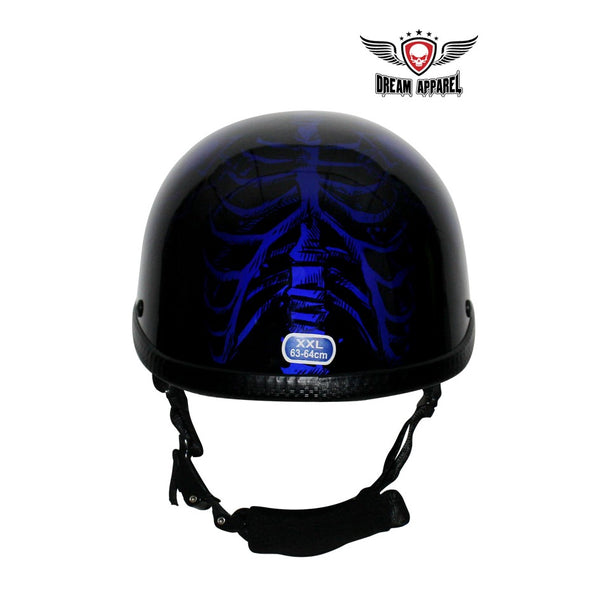 Shiny Blue Motorcycle Novelty Helmet With Horned Skeletons