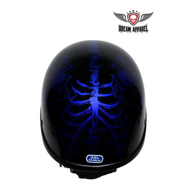 Shiny Blue Motorcycle Novelty Helmet With Horned Skeletons
