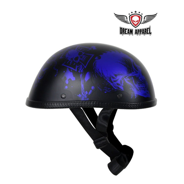 Matte Blue Novelty Motorcycle Helmet With Horned Skeletons
