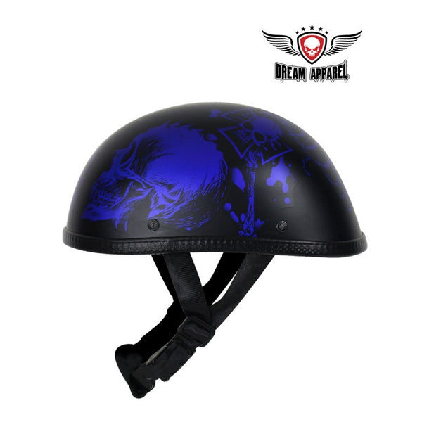 Matte Blue Novelty Motorcycle Helmet With Horned Skeletons