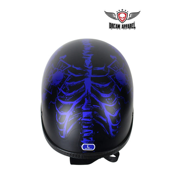Matte Blue Novelty Motorcycle Helmet With Horned Skeletons