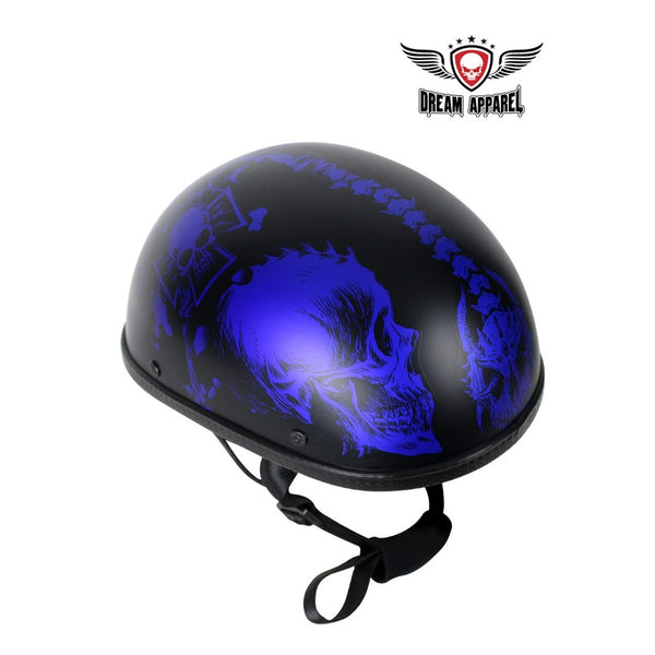 Matte Blue Novelty Motorcycle Helmet With Horned Skeletons