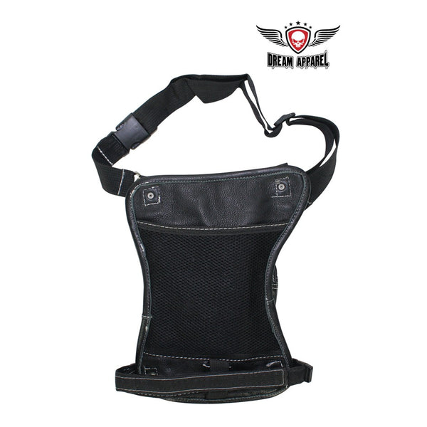 Naked Cowhide Leather Thigh Bag W/ Gun Pocket - Black & Touch Of Dark Brown