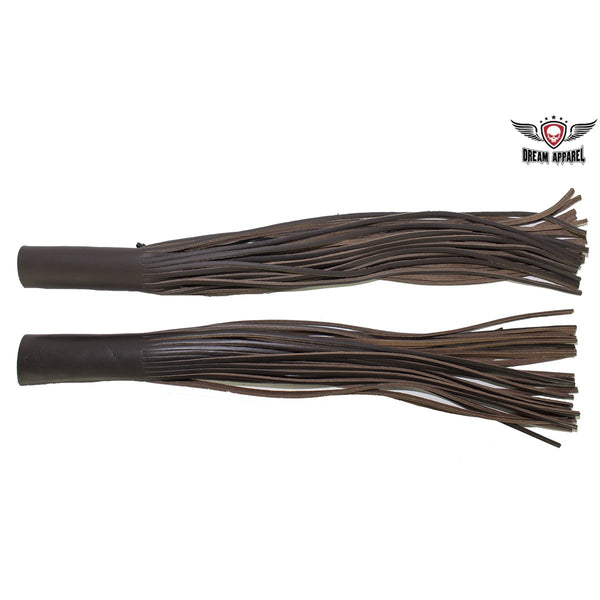 Dark Brown Leather Motorcycle Handlebar Covers with Fringe