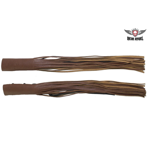 Light Brown Leather Motorcycle Handlebar Covers with Fringe