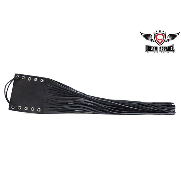 Black Naked Cowhide Leather Handlebar Covers with Fringe
