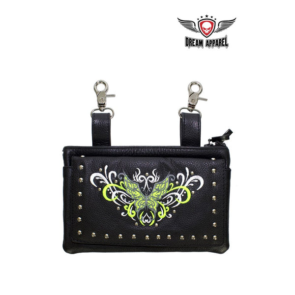All Naked Cowhide Leather Lime Green Butterfly Belt Bag