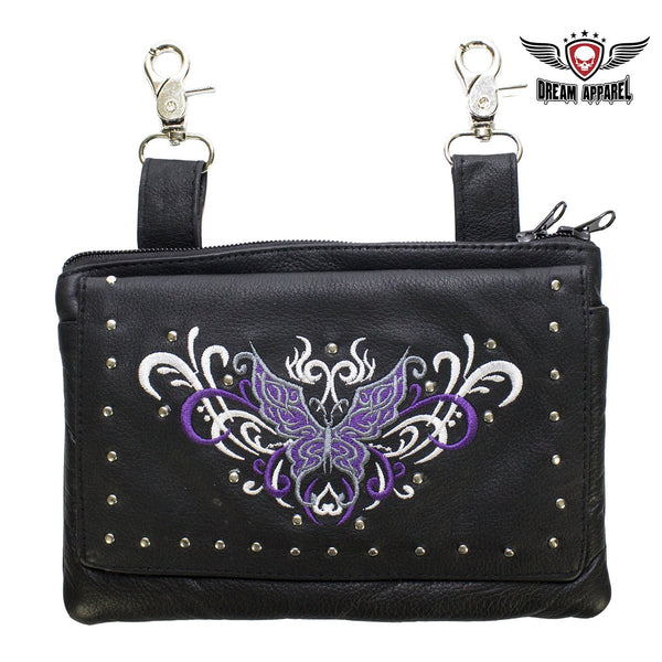 All Naked Cowhide Leather Purple Butterfly Belt Bag