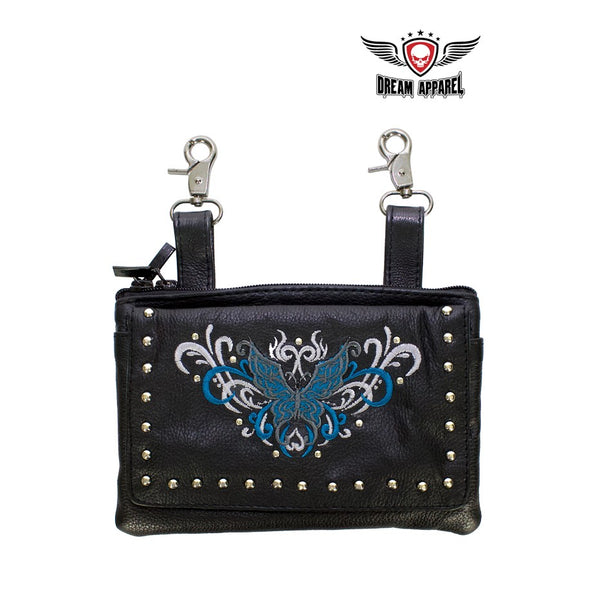 All Naked Cowhide Leather Turquoise Butterfly Belt Bag