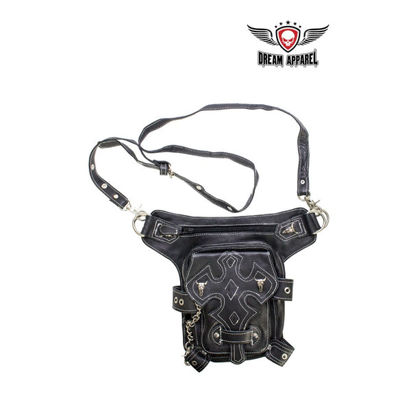 Black Naked Cowhide Leather Cross-Designed Belt Bag