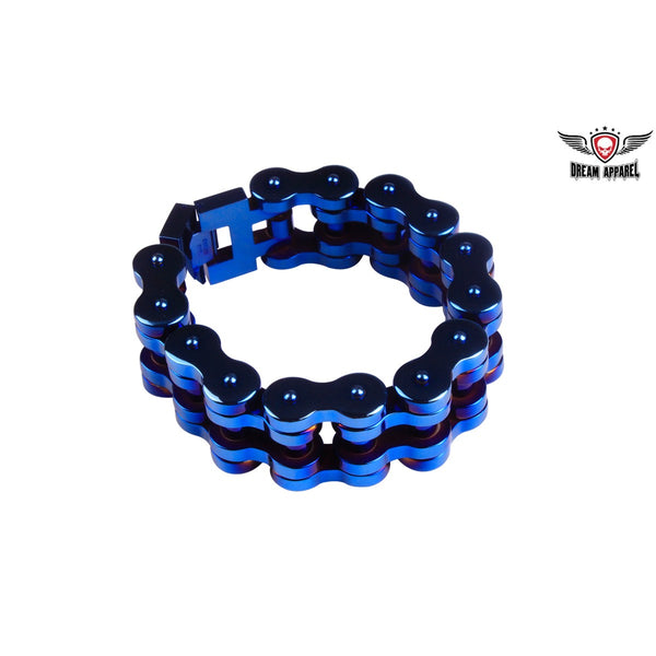 Chrome and Blue Motorcycle Bracelet