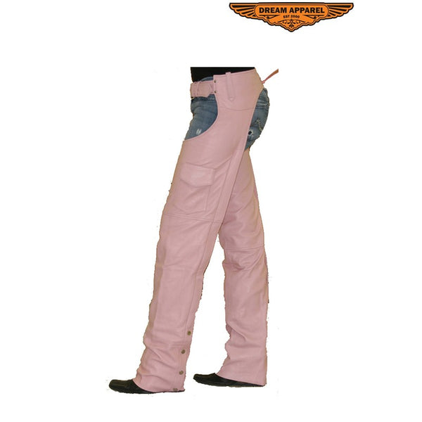 Pink Leather Chaps With Mesh Lining