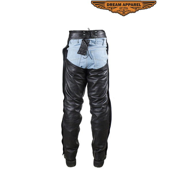 Men's Black Leather Dual Pocket Chaps