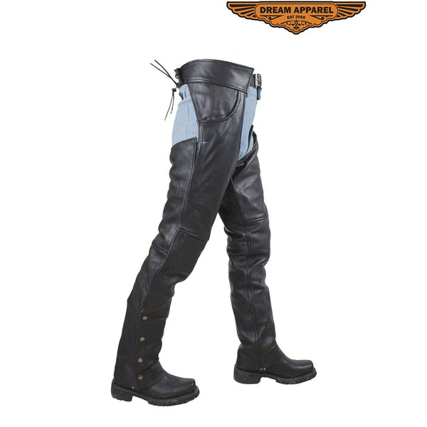 Mens Black Leather Dual Pocket Chaps