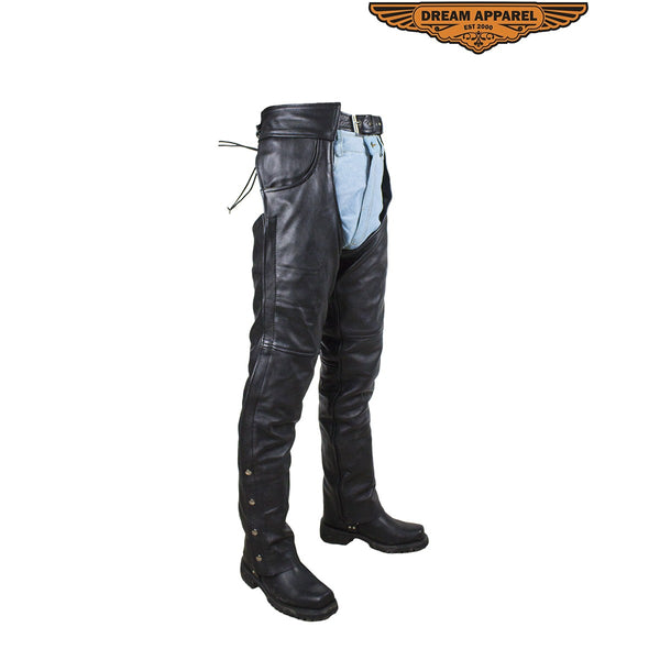 Mens Black Leather Dual Pocket Chaps