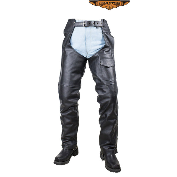 Plain Black Split Leather Chaps W/ Zipout liner