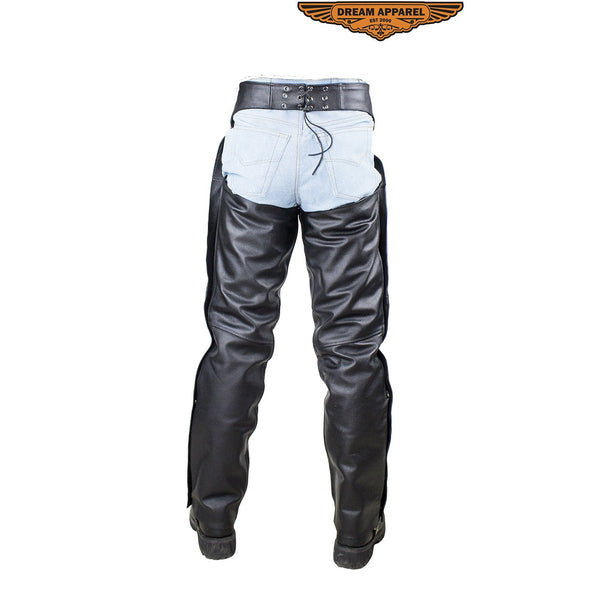 Plain Black Split Leather Chaps W/ Zipout liner