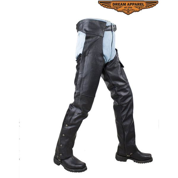Plain Black Split Leather Chaps W/ Zipout liner