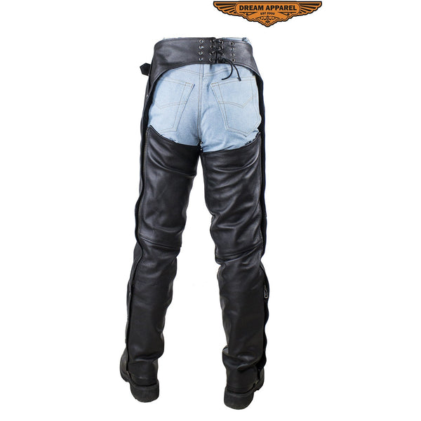 Black Multi-Pocket Split Leather Chaps W/ Zipout liner