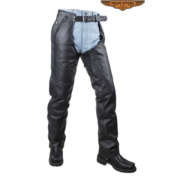 Black Multi-Pocket Split Leather Chaps W/ Zipout liner