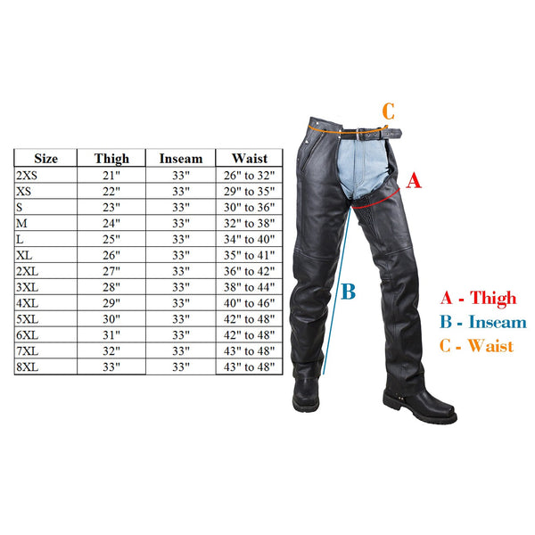 Black Multi-Pocket Naked Cowhide Leather Chaps W/ Zipout liner