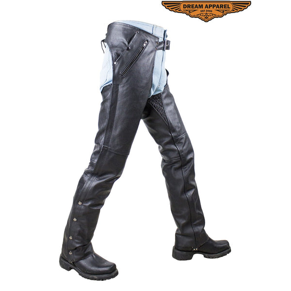 Black Multi-Pocket Naked Cowhide Leather Chaps W/ Zipout liner