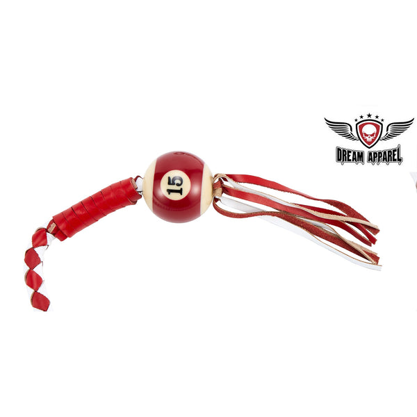 White And Red Fringed Get Back Whip W/ Pool Ball