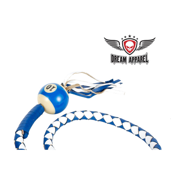White And Blue Fringed Get Back Whip W/ Pool Ball