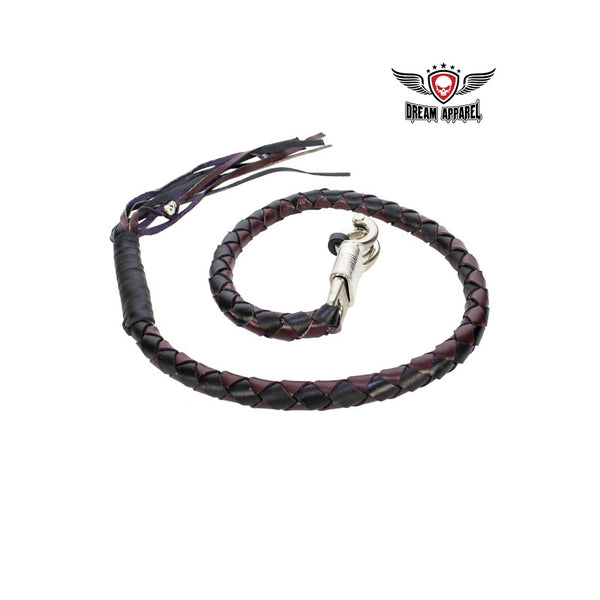 42" Inch Long x 1" Inch Thick Naked Leather Hand-Braided Get back Whip - Black/Dark Brown