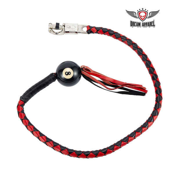 Black And Red Fringed Get Back Whip W/ Pool Ball