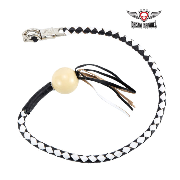 Black And White Fringed Get Back Whip W/ Pool Ball