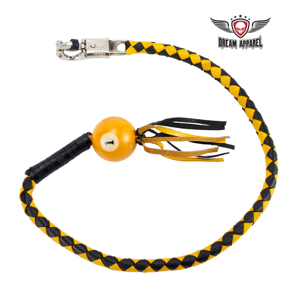 Black And Yellow Fringed Get Back Whip W/ Pool Ball