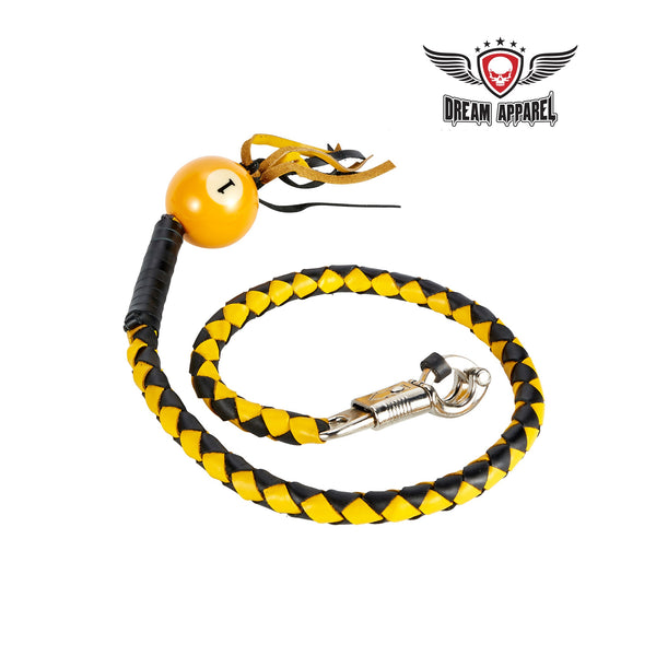 Black And Yellow Fringed Get Back Whip W/ Pool Ball