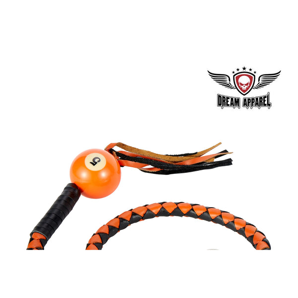 Black And Orange Fringed Get Back Whip W/ Pool Ball