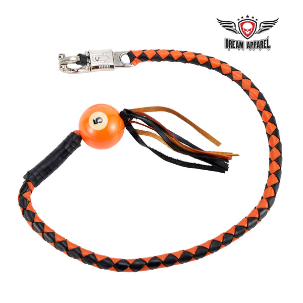 Black And Orange Fringed Get Back Whip W/ Pool Ball