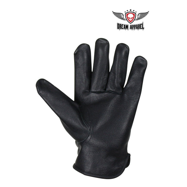 Snug Fit Deer Skin Leather Gloves W/ Creased Wrists - Black