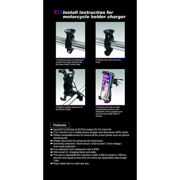 USB holder charger for motorcycle / electric bike