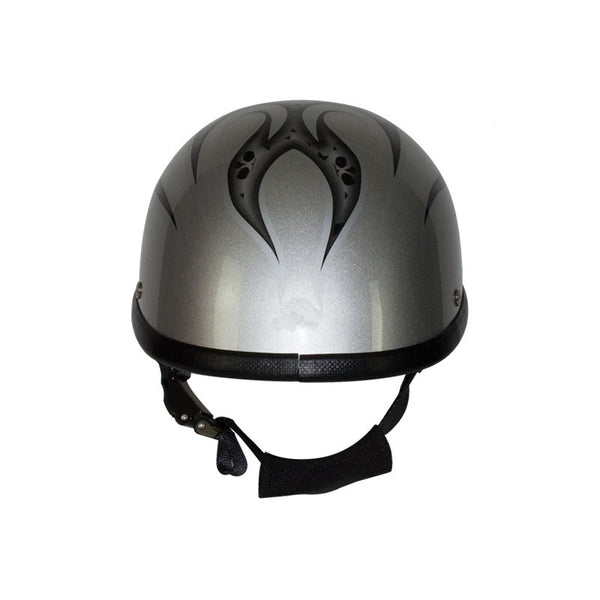 Silver Motorcycle Novelty Helmet With Burning Skull