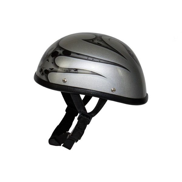 Silver Motorcycle Novelty Helmet With Burning Skull