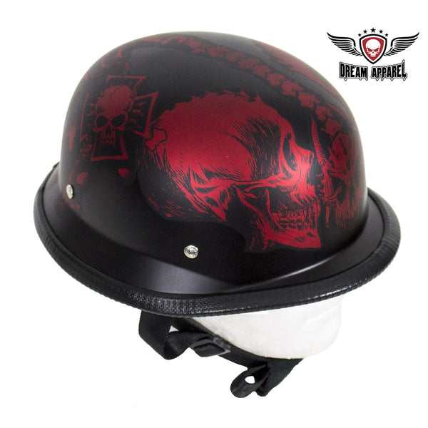 Matte Burgundy Novelty Helmet with Horned Skeletons