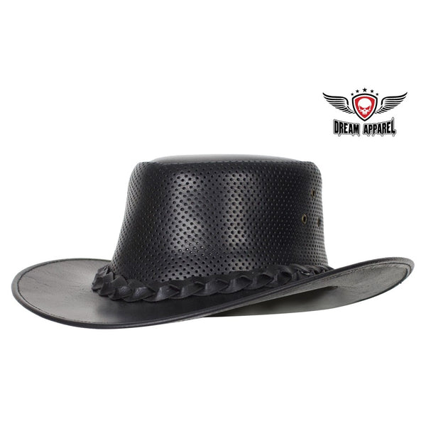 Genuine Black Naked Cowhide Leather Gambler Hat